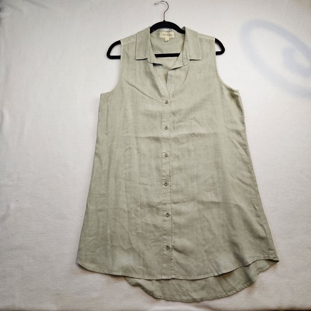 Cloth & Stone Green  Sleeveless Button Down Shirt Dress  Size L TENCELL
